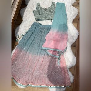 Lehenga- baby blue pink ombré